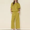 thumbnail image 2 of Women's Loose Solid Color Cotton Linen Casual Suit Drawstring High Waist Wide Leg Sweatsuit Yellow,M, 2 of 7