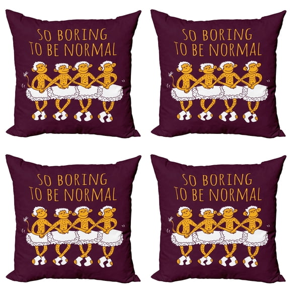 Ambesonne Animal Throw Pillow Cover 4 Pack, Dancing Ballerina Words, 24", Maroon and Marigold