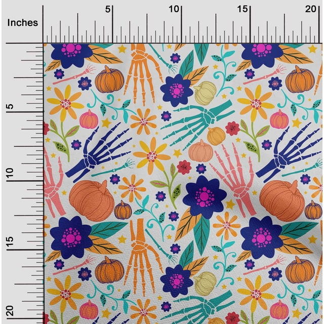 oneOone Polyester Lycra Off White Fabric Skull Sewing Material Print Fabric By The Yard 56 Inch Wide
