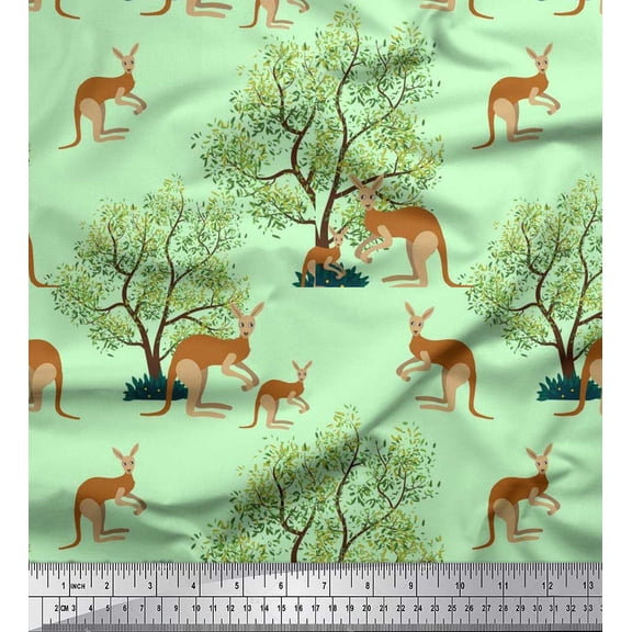 Soimoi Cotton Duck Fabric Tree & Kangaroo Animal Decor Fabric Printed Yard 42 Inch Wide