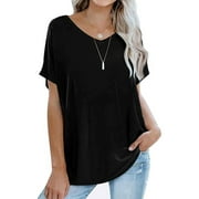 Esobo T Shirts For Women Casual V Neck Short Sleeve Tops Loose