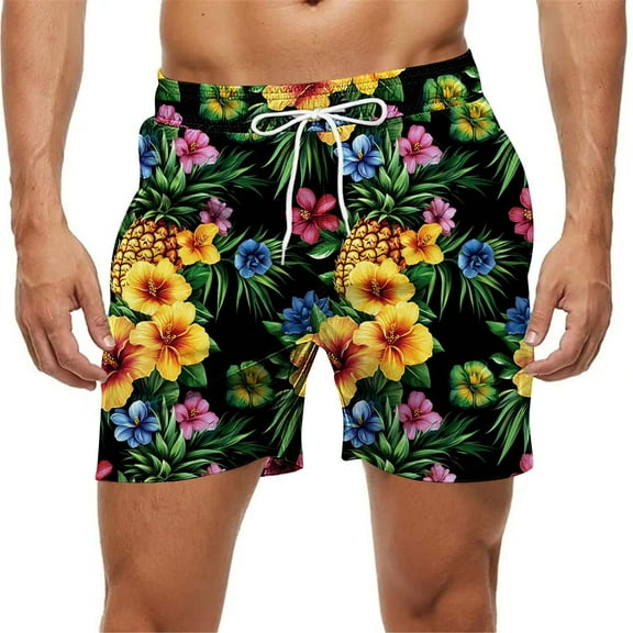 PNTUTB Men's Summer Fashion Print Elastic Waist Drawstring Loose Comfortable Casual Beach Swim Shorts with Pockets