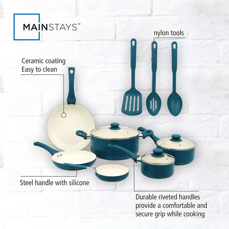 PVCマット Pasuto ストーンブルー 12点セット Free Shipping! Mainstays 12 Piece Ceramic Nonstick Aluminum
