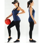 NELEUS Womens Workout Compression Tank Top with Built in Bra V Neck Sleeveless Shirts 3 Pack,Black+Gray+Navy Blue,US Size L