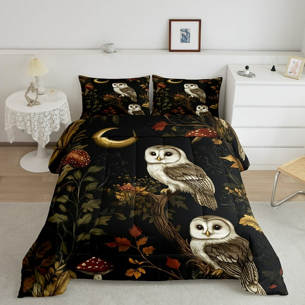 Vintage Owls Comforter Set Exotic Bird Animal Down Comforter For