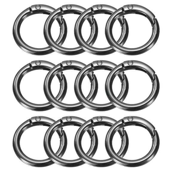 Uxcell 12pcs Metal Spring O Rings 0.7" Trigger Spring Keyrings Buckle Round Snap Clip for DIY Keychains Bag Purse Handbag Black