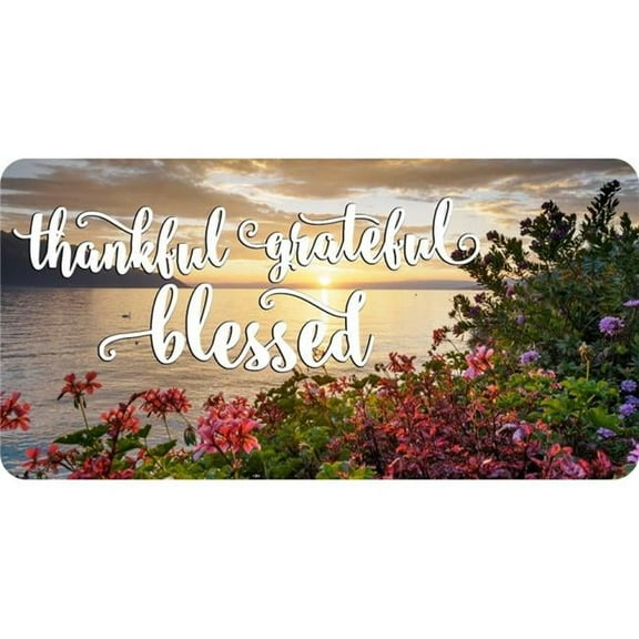 Thankful Grateful Blessed White Letters Photo License Plate