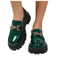 thumbnail image 5 of XUNKUSGA Loafers for Women Shiny Metallic Leather Slip On Womens Loafers with Chain Detail Business Casual Formal Work Shoes Womens Shoes Green, 5 of 9