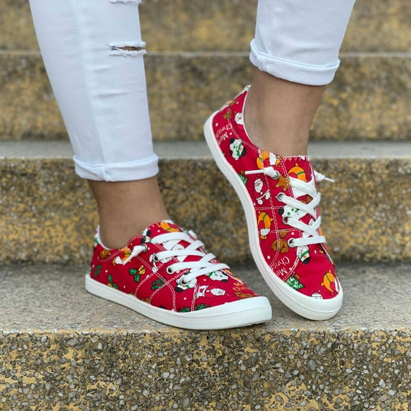DPTALR Christmas Canvas Casual Versatile Comfortable Lightweight Flat Ladies Shoes