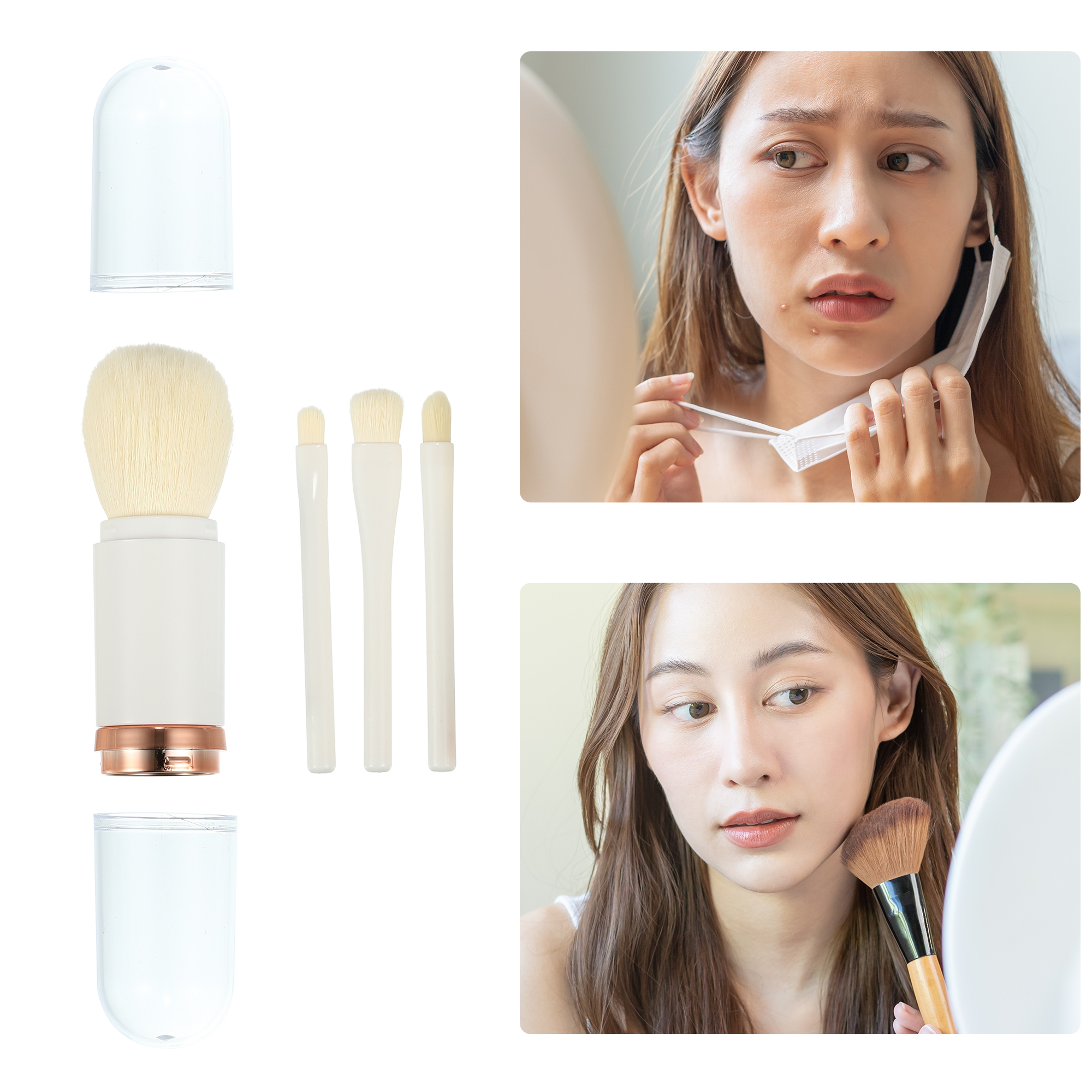 Unique Bargains 1Set Makeup Brush Travel Kit for Concealer Blush 5.31"x1.06" White