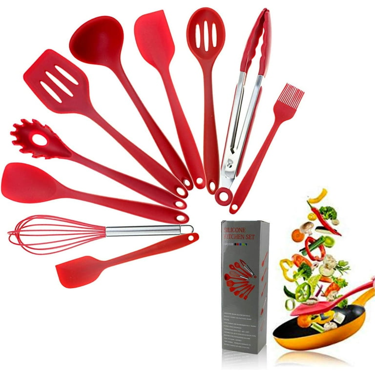 Htovila Silicone Cooking Utensil Set Non-stick Kitchen Utensils Set 10 PCS  Heat Resistant Kitchen Tools with Wooden Handle 