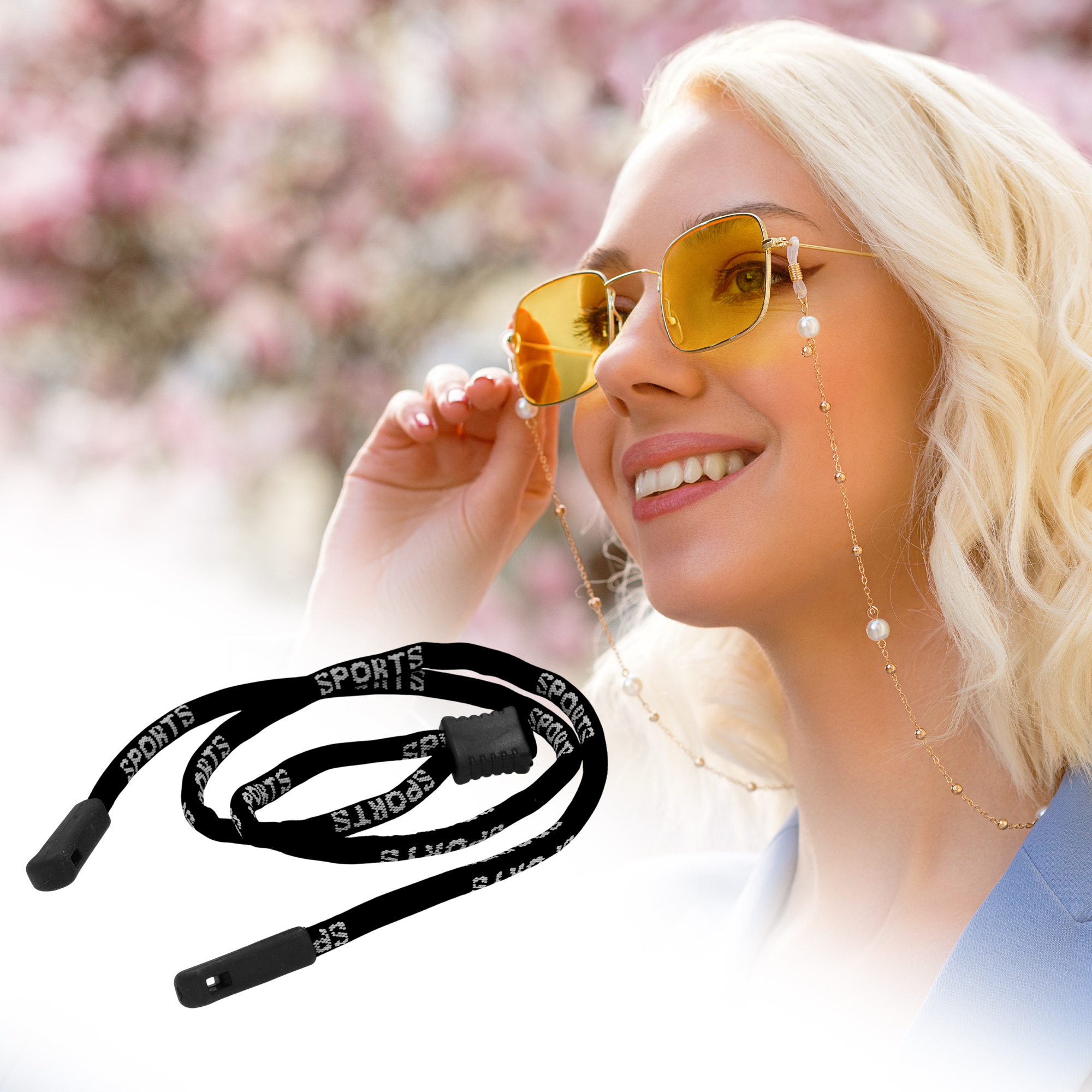 Unique Bargains Adjustable Pattern Glasses Cord Lanyard 25.59" 1 Pc Black