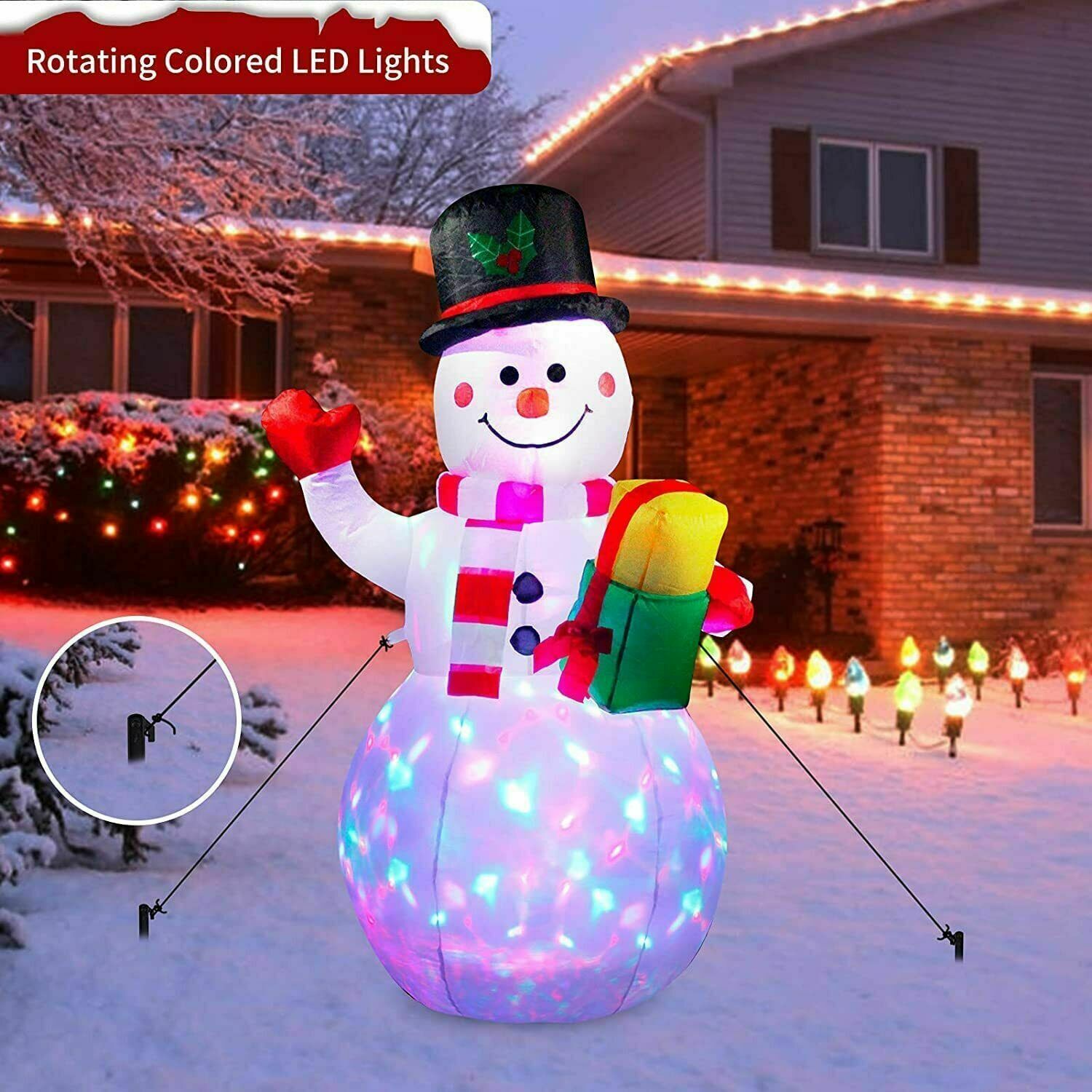 5ft Christmas Inflatables Snowman Outdoor Yard Decor with Rotating LED Lights Christmas Blow Up Decoration Garden - image 3 of 9