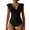 Black, variant on Women's Ruffle Trim V-Neck One-Piece Swimsuit, Twist Front Tummy Control Spandex Swimwear for Summer Beach & Pool Wear, 1PC, S-XL