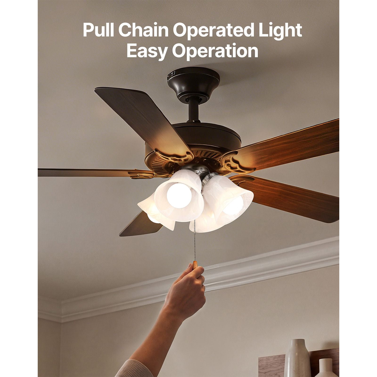 Ceiling Fan Light Kit, 10.28 x 6.89 Inches, 4 x 3000K 750-Lumen Bulbs, Alabaster Glass Shade, Pull-Chain Switch, for Living Room, Dining Room & Bedroom