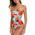 thumbnail image 4 of RELLECIGA Women's Floral Bandeau Ruched One Piece Swimsuit Tummy Control Sexy Strapless One Piece Bathing Suit with Removable Straps, 4 of 7