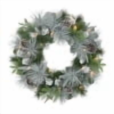 Puleo International 24" Pre-Lit Battery-Operated Artificial Flocked Wreath