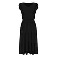 thumbnail image 7 of Women's Summer Dresses V Neck Ruffle Sleeve Tiered Long Dress Elastic Waist Solid Color A Line Swing Beach Sun Dress, 7 of 7