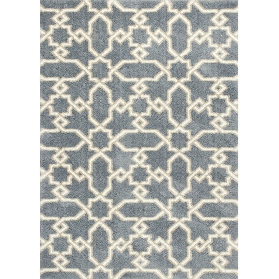 5' x 8' Slate Blue Geometric Pattern Microfiber Indoor Area Rug