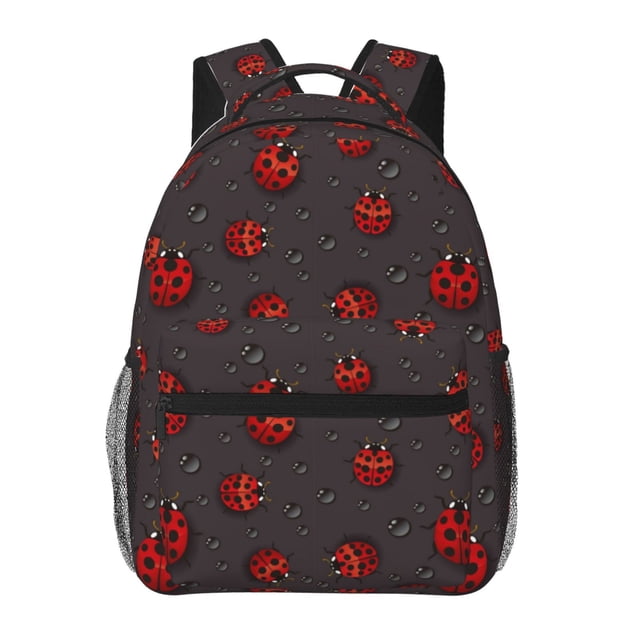 Fotbe Red Ladybugs On Dark Background Mochila Casual con Estampado para Escuela, Viajes y Actividades al Aire Libre - Duradera, Ligera y Cómoda