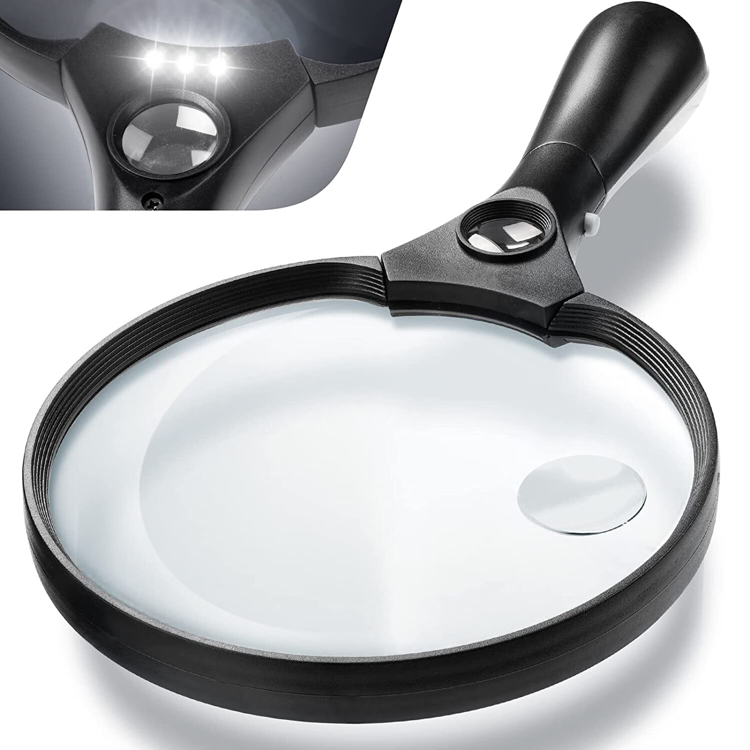 Magnifying Glass with Light,3 Bright LED Illuminated 2X 4X 25X Zoom