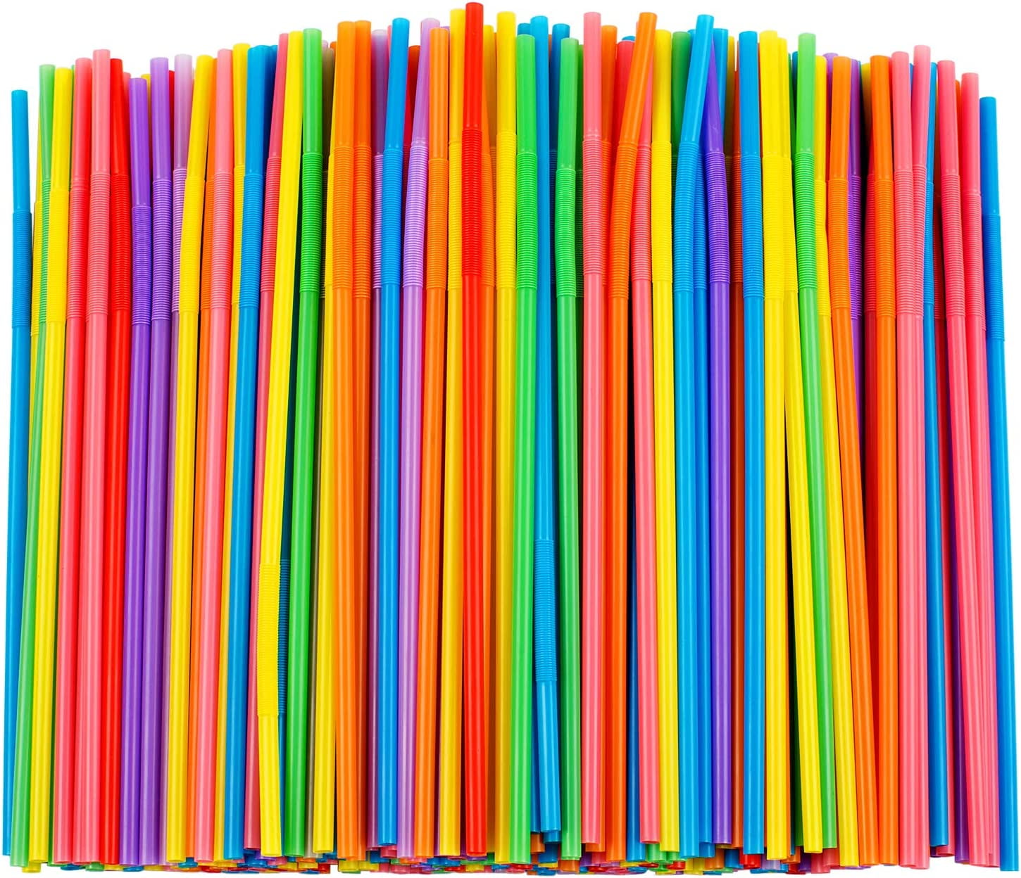 Straws Drinking Plastic，100 Pcs Colorful Flexible Plastic Straws, Long