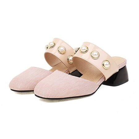 

Sunvit Womens Heeled Sandals- Slip On Sexy Casual New Style Mid-Heel Round Toe Summer Slide Sandals #41 Pink-4.5