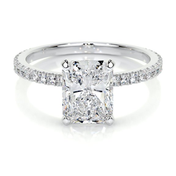 First Jewel Wedding Ring - Radiant Cut Excellent 2 Ct Diamond Ring For Women's - Silver 14K White Gold Over Ring for Her - Solitaire with Accent Diamond Ring - Eternity Band Diamond Ring for Her