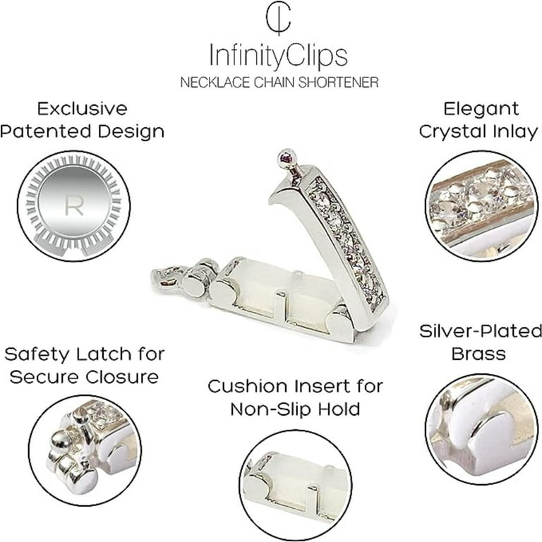 Infinity Clips Necklace Shortener 2 Pc Set for Thin Chains Silver