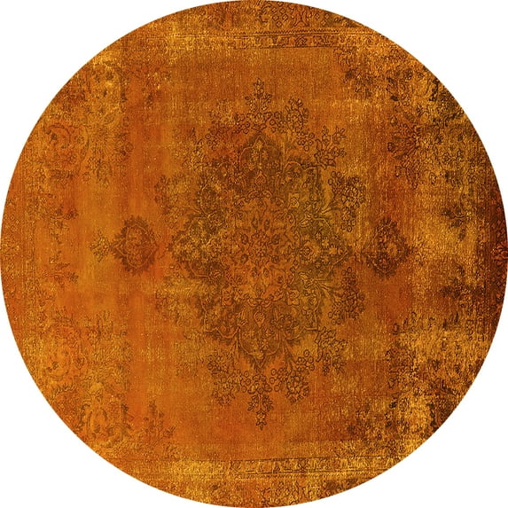 Ahgly Company Indoor Round Oriental Yellow Industrial Area Rugs, 8' Round