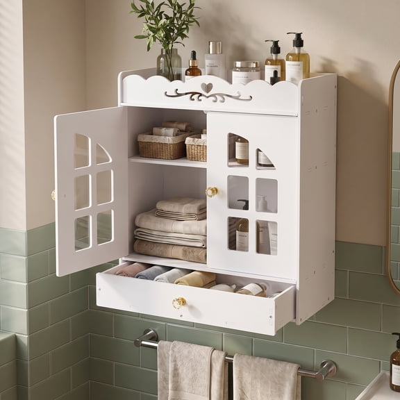 YOYTOO Bathroom Medicine Cabinets, Wall Mount Over the Toilet Storage Cabinet Organizer with 2 Doors and 5 Shelves, White