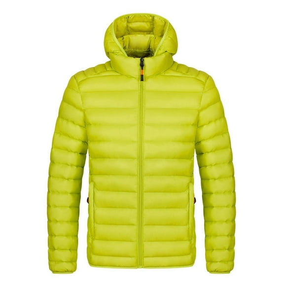 PiGOGI Men's Winter Jacket Casual Hooded Sports Zipper Top Long Sleeve Padded Warm for Outdoor Yellow XL