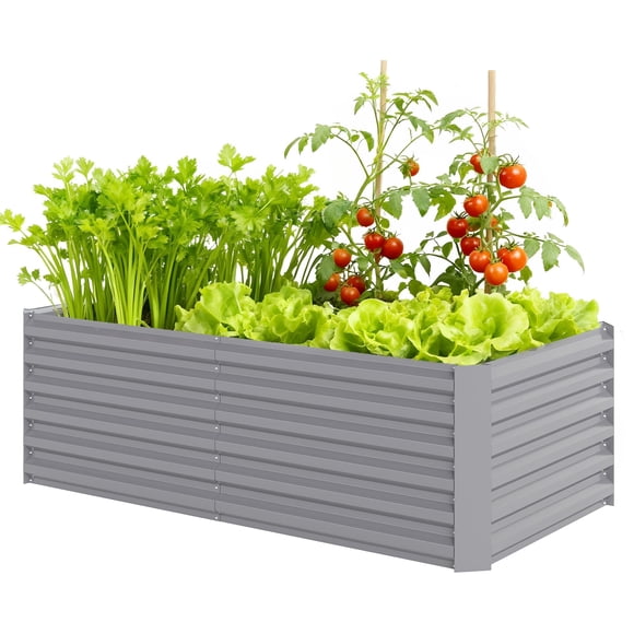 70.9" x 35.4" x 22.6" Galvanized Steel Raised Garden Bed, Extra Deep Metal Planter Box for Vegetables, Herbs and Flowers, Rust-Resistant Outdoor Backyard Patio Container, Light Grey