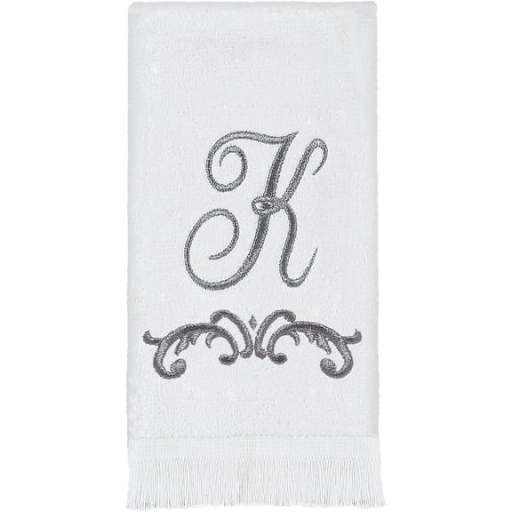 KLYNE- Cotton Fingertip Towel Monogram Initial K White