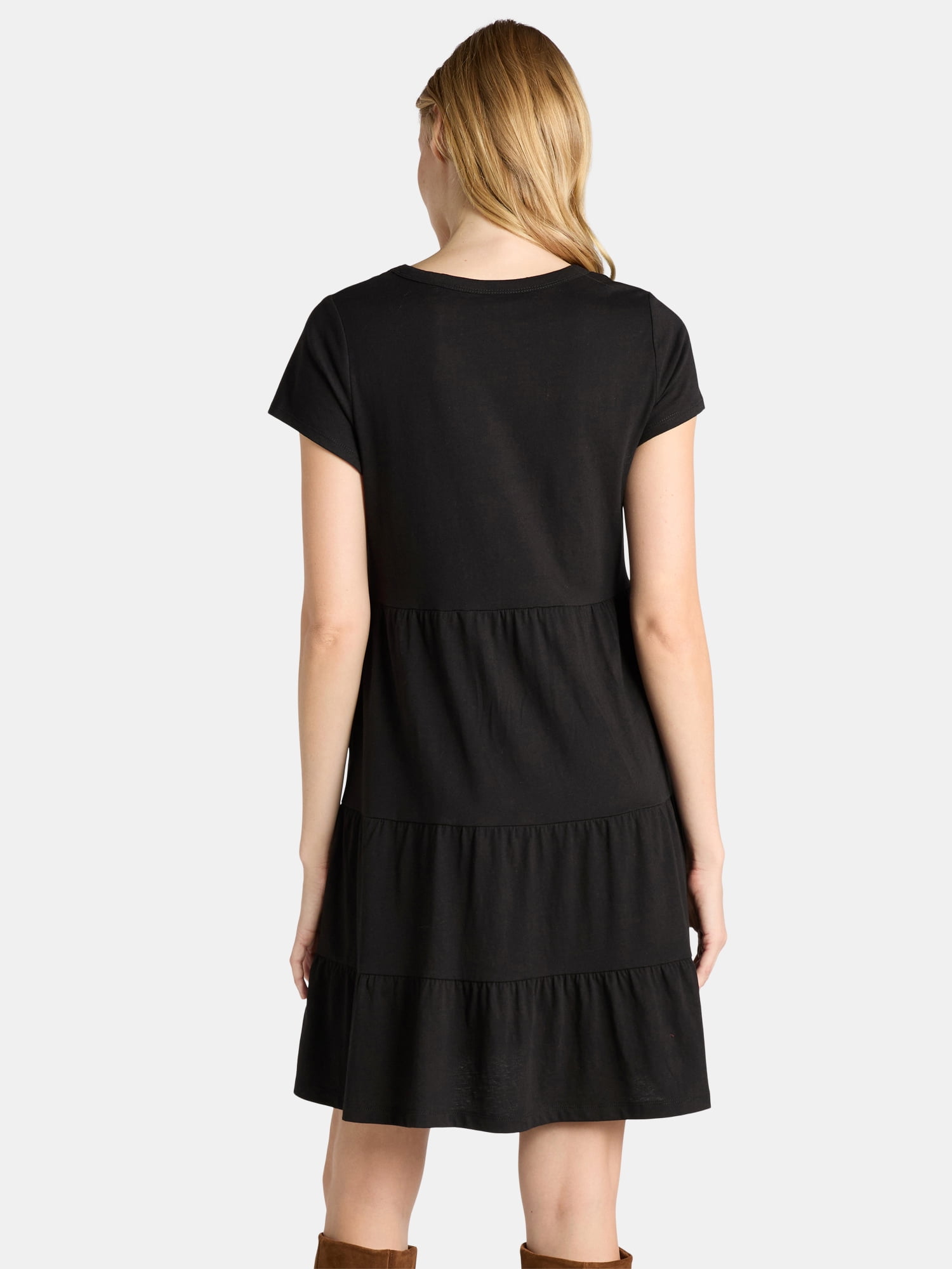 Time and Tru Women's and Women's Plus Tiered Cotton Mini Dress, Sizes XS-4X