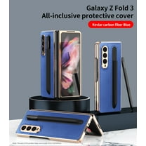 Galaxy Z Fold 3 Case, Luxury Business Pu Leather Slim Thin Lightweight Full Protection Durable Case with S Pen Holder for Samsung Galaxy Z Fold 3 5G 2021 Phone Cover,Blue