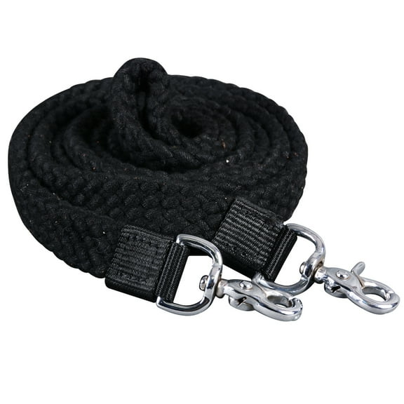 1" X 7Ft Hilason Braided Flat Cotton Roping Rein Trigger Snap Black