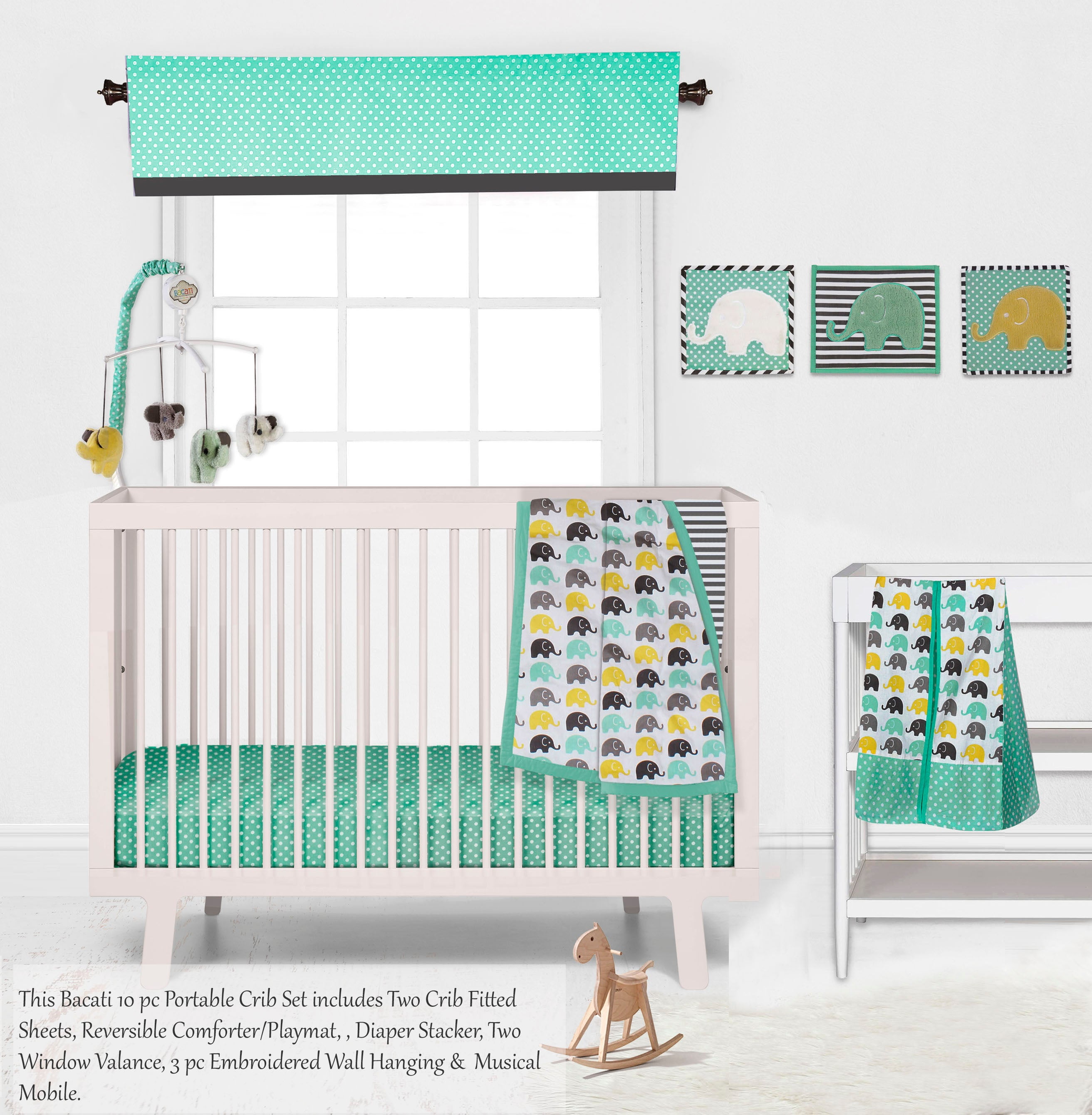 Bacati - Elephants Mint/Yellow/Grey Mini Crib Bedding Set