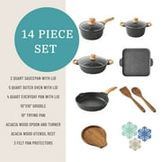 The Pioneer Woman Prairie Signature 14-Piece Cast Aluminum Cookware Set, Charcoal