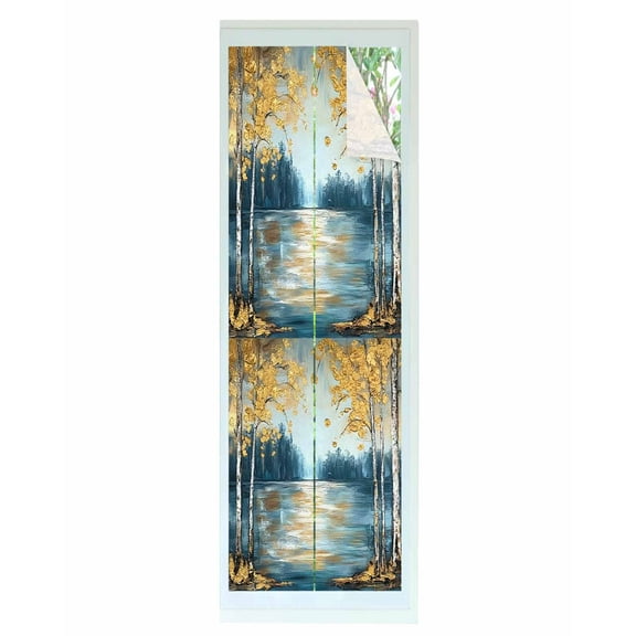 Window Privacy Film Tree Oil Painting Stained Glass Window Film Decorative Sun Block Window Cover Impressionist Style Falling Leaves Window Clings Static Adhesive Sticker for Bathroom 23.6"x78.7"