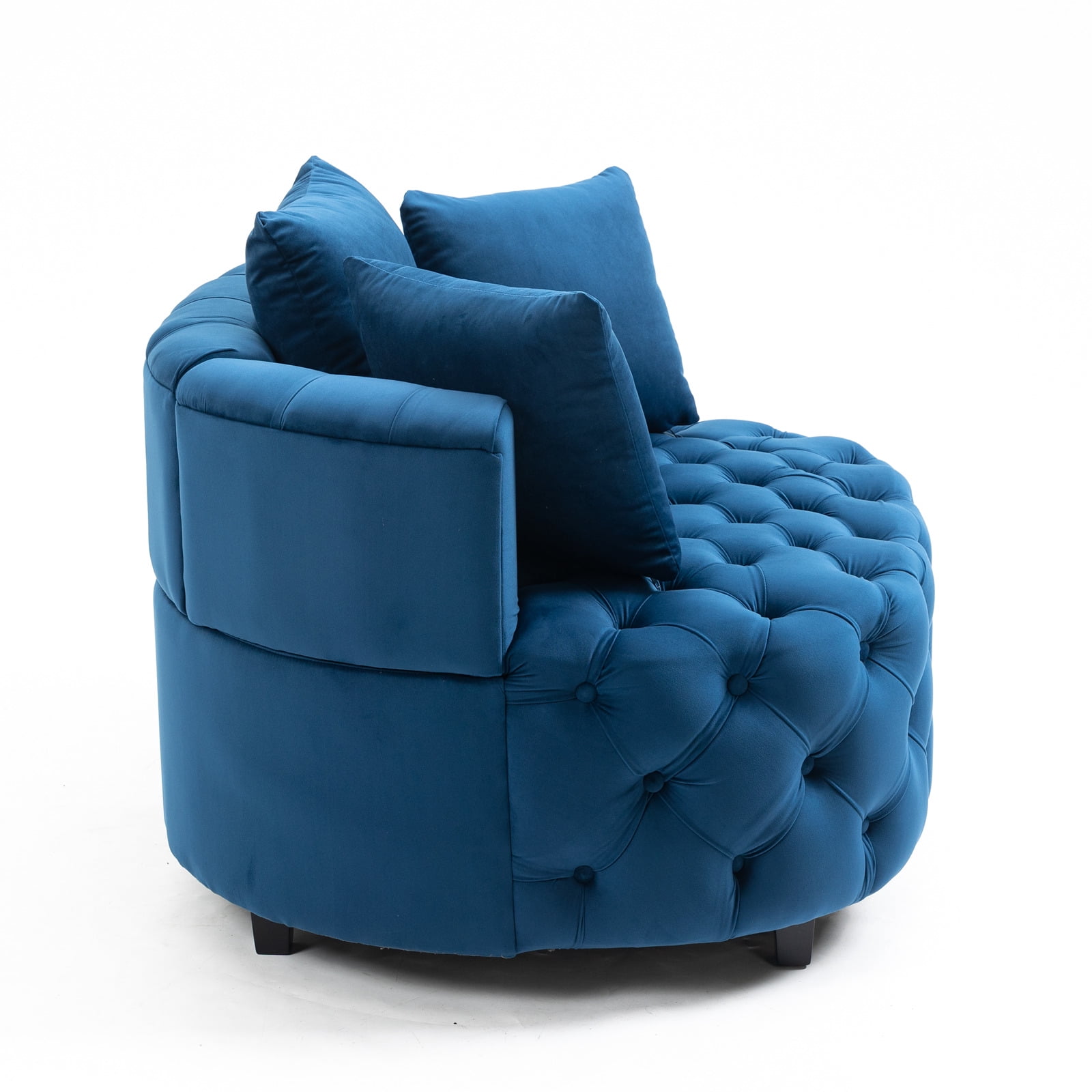 Yoneston Oversized Tufted Barrel Chair, Round Velvet Accent Chair with 3 Pillows, Comfy Lounge Sofa Chair for Living Room Bedroom Hotel Office, Blue