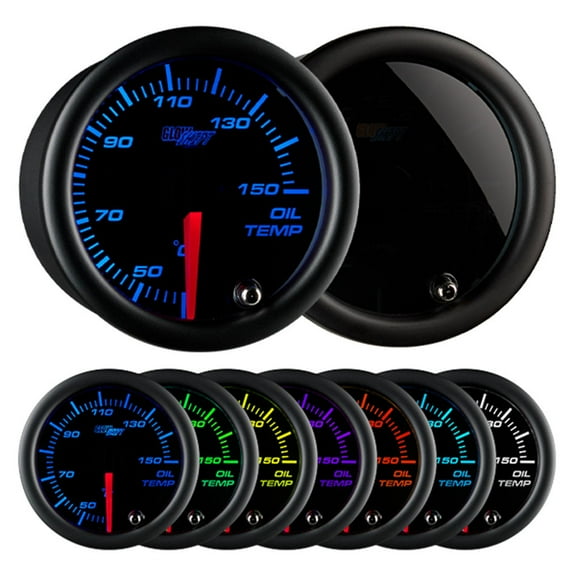 GlowShift | 2-1/16 (52mm) Tinted 7 Color Series Celsius Oil Temperature Gauge for Cars and Trucks