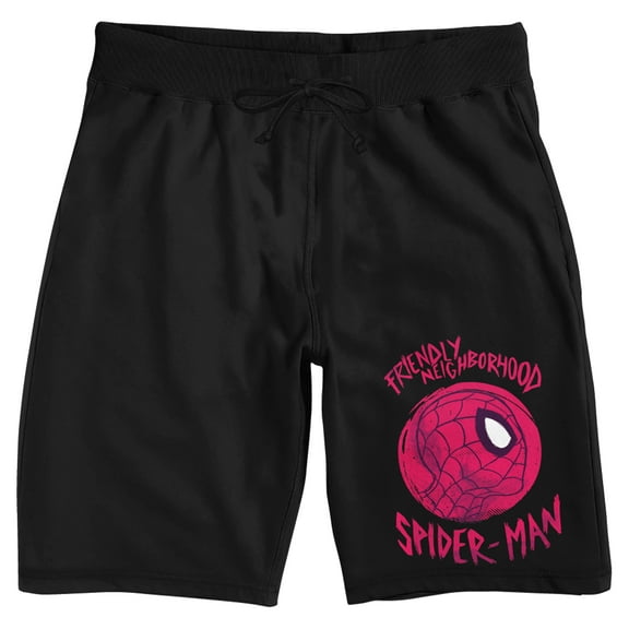 Spider-Man Classic Friendly Neighborhood Spider-Man Side Profile Badge Men's Black Sleep Pajama Shorts-XL
