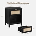 thumbnail image 3 of Miemie Rattan Nightstand, Farmhouse Night Stands with Drawer, Boho End Side Table for Bedroom, Small Space, Black Oak, 3 of 9
