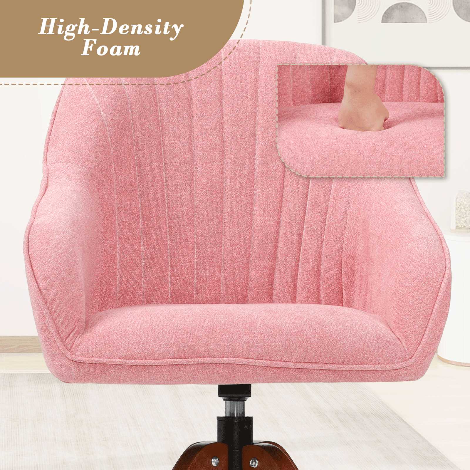 OSM Modern Swivel Accent Chairs, Set of 2 for Living Room, Solid Wood Legs & 360° Rotation, Fabric Armchair for Home Office, Bedroom, Study, Pink