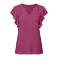 thumbnail image 5 of ClodeEU Women's V Neck Ruffle Flutter Short Sleeve Blouse,Solid Loose Casual Summer Top Red,Women's Plus XXL, 5 of 5