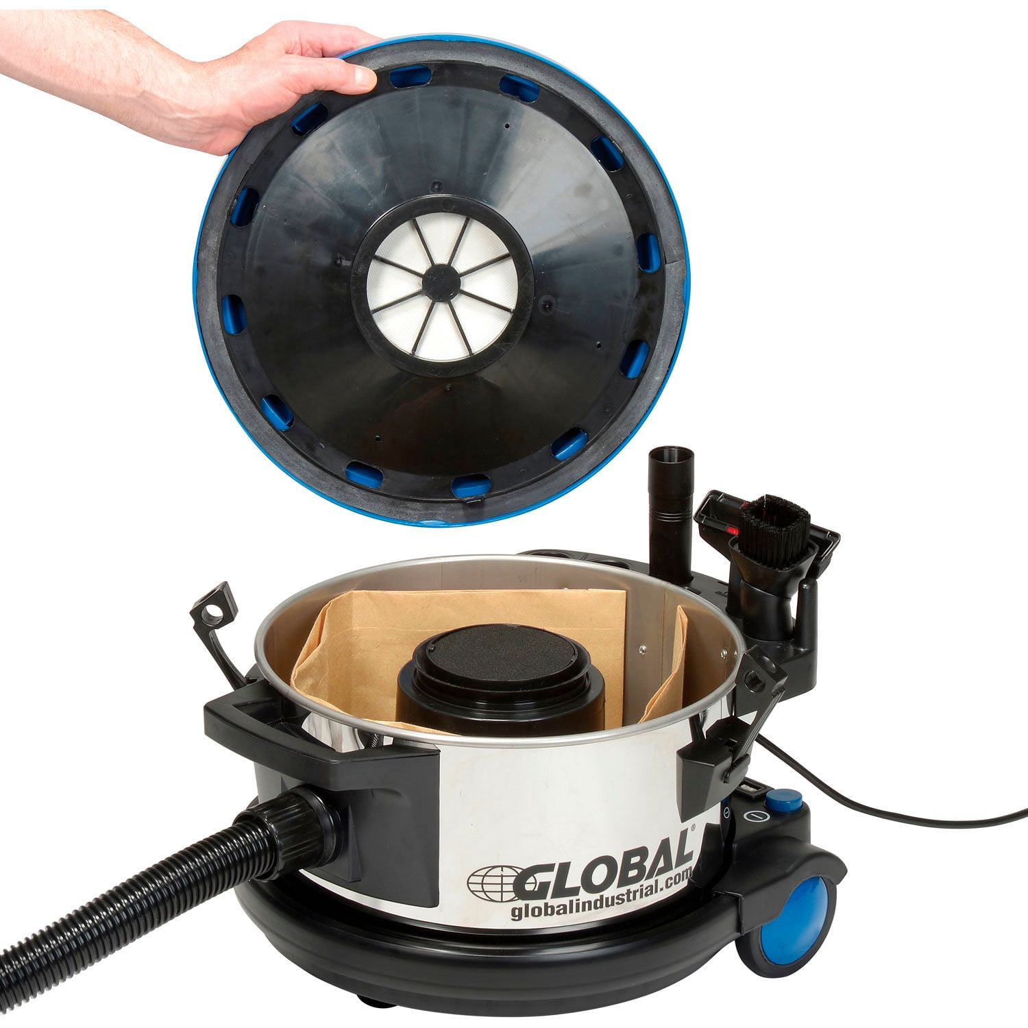 Global Industrial 4 Gallon HEPA Canister Vacuum, Stainless Steel
