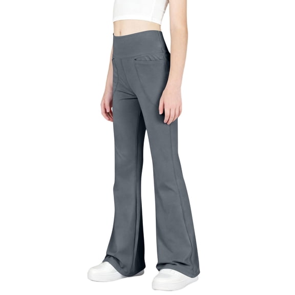 Cethrio Girls Flare Pants, Yoga Casual High-waisted Stretchy Dancing Pants Dark Gray Size 10-12