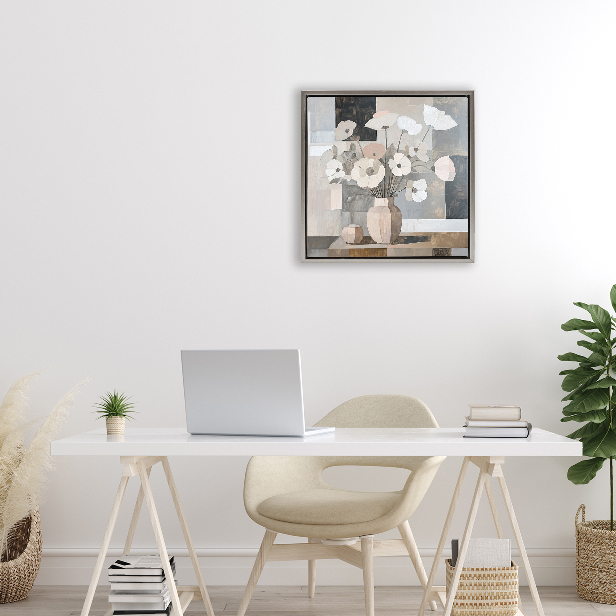 Stupell Industries Muted Pastel Poppies in Cubism Gray Framed Floater Canvas Wall Art, design by Heidi Kuntz