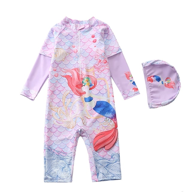 JTieacloth Girls Swimsuit Long Sleeve Bathing With Hood UPF 50 Sun Rash Guard For Kids Beach Pool,Sizes 9-10 Years